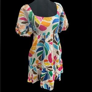 Tabitha Brown Rainbow Botanical Mini Dress with Puff Sleeves